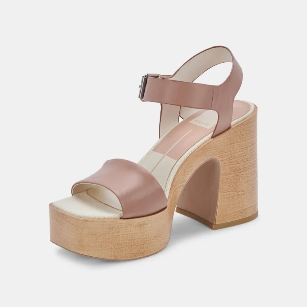 DOLCE VITA NWOT Wallis Chunky Heel Woodgrain Platform Heels in Beige